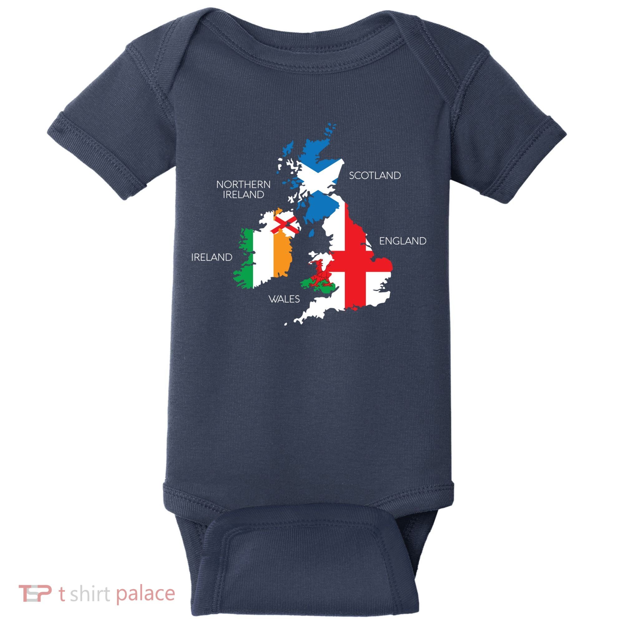 British Isles Sea Ireland Scotland Wales England Map Coins Baby Bodysuit