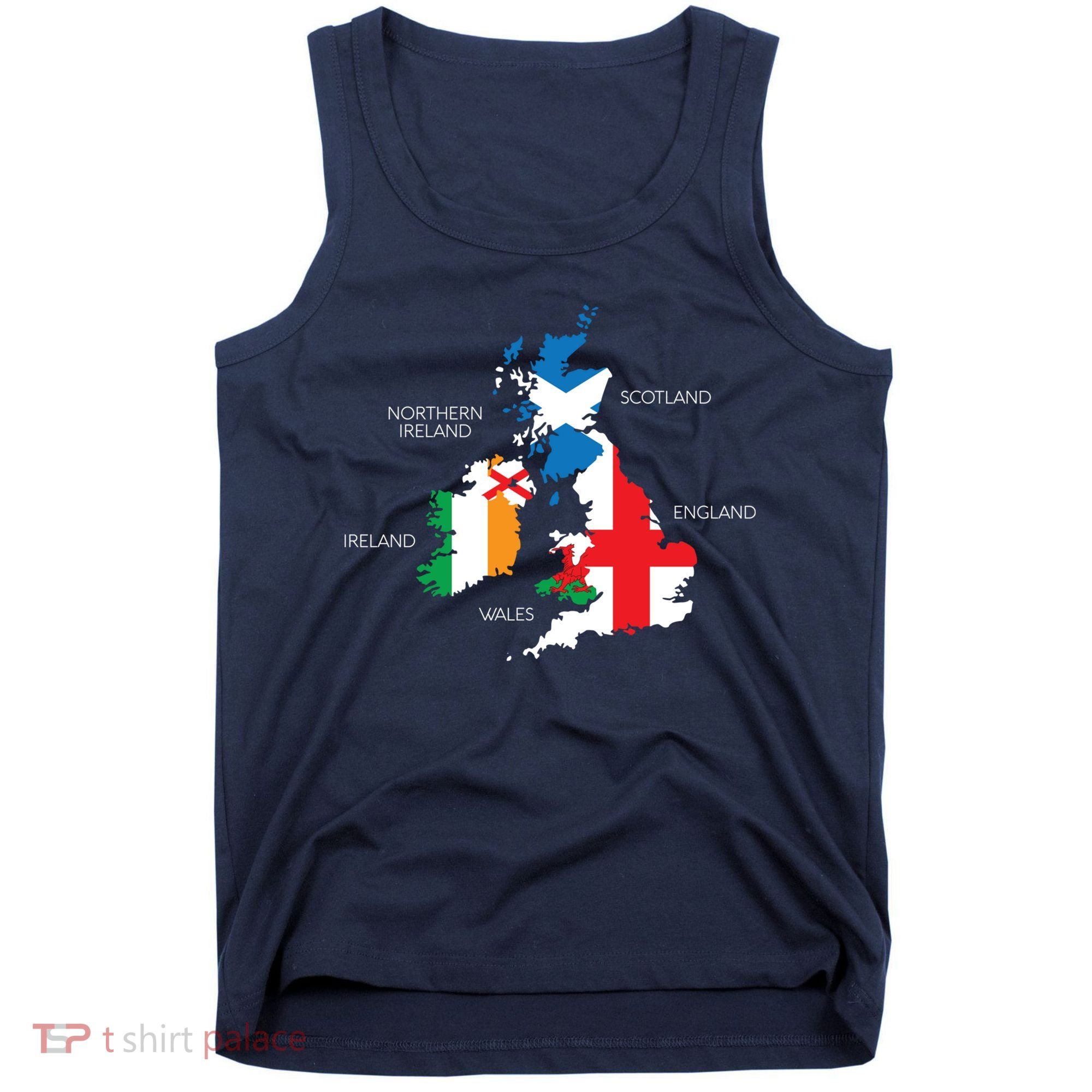 British Isles Sea Ireland Scotland Wales England Map Coins Tank Top
