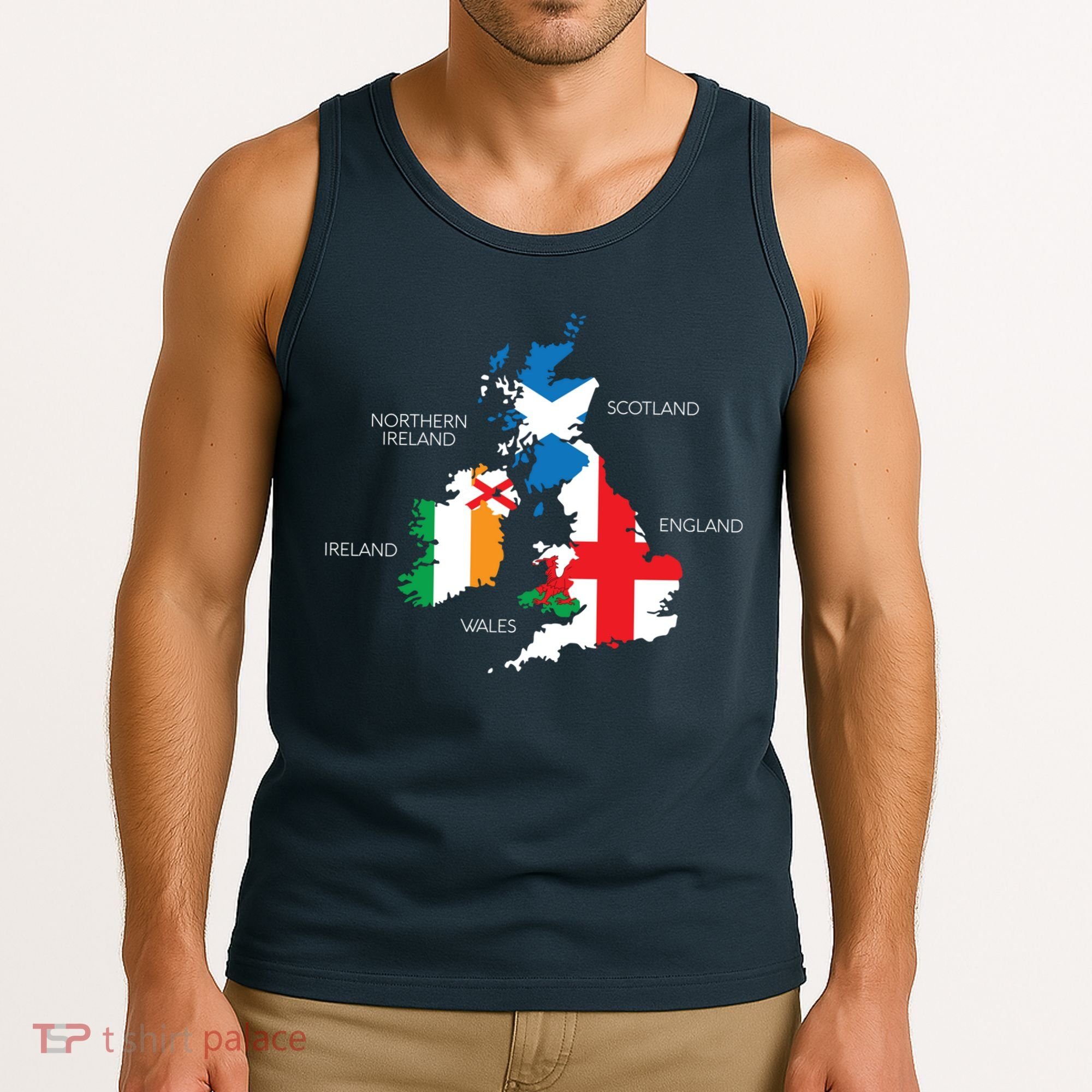 British Isles Sea Ireland Scotland Wales England Map Coins Tank Top
