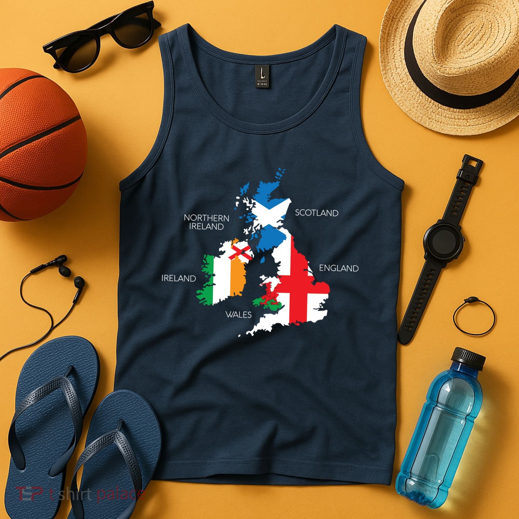 British Isles Sea Ireland Scotland Wales England Map Coins Tank Top