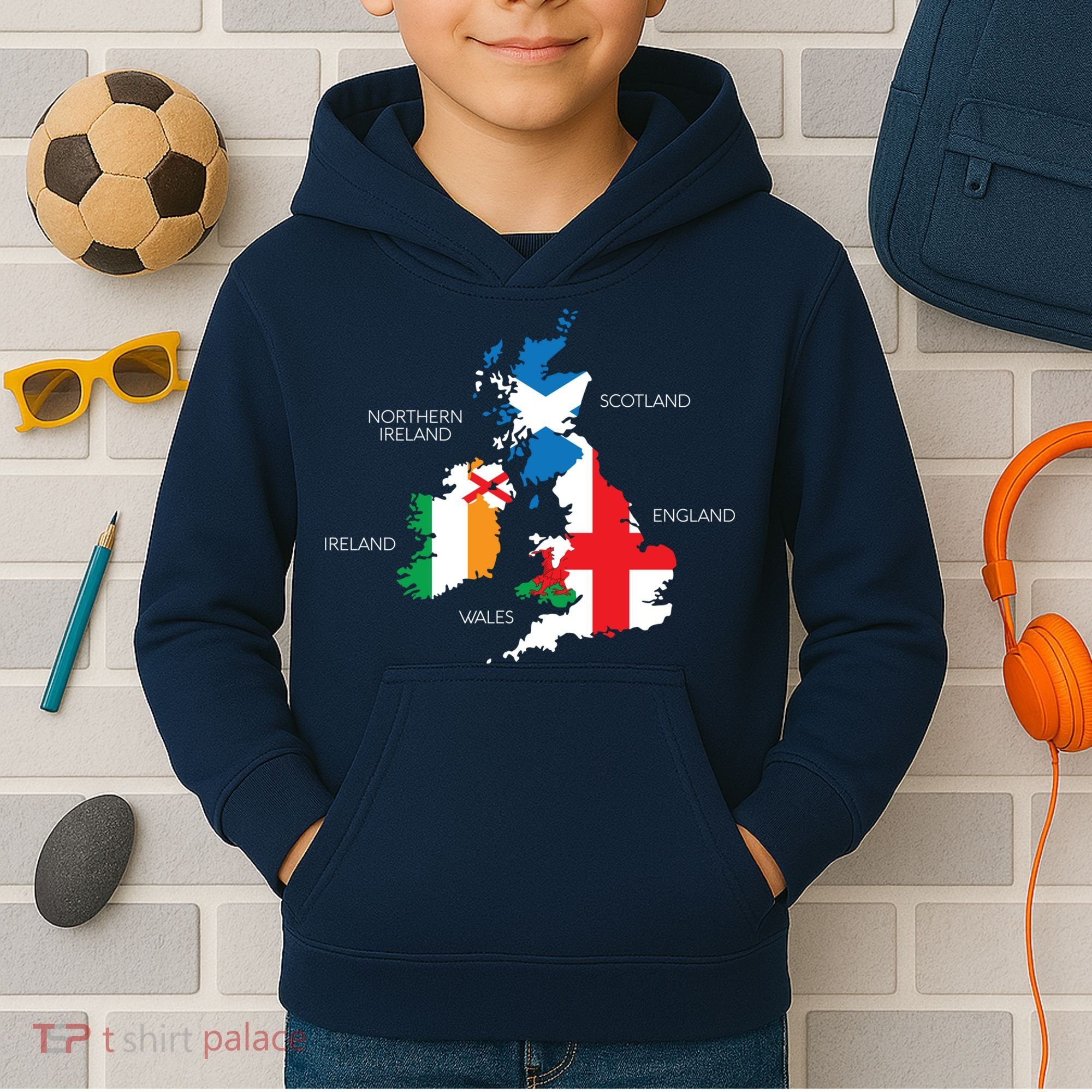 British Isles Sea Ireland Scotland Wales England Map Coins Kids Hoodie