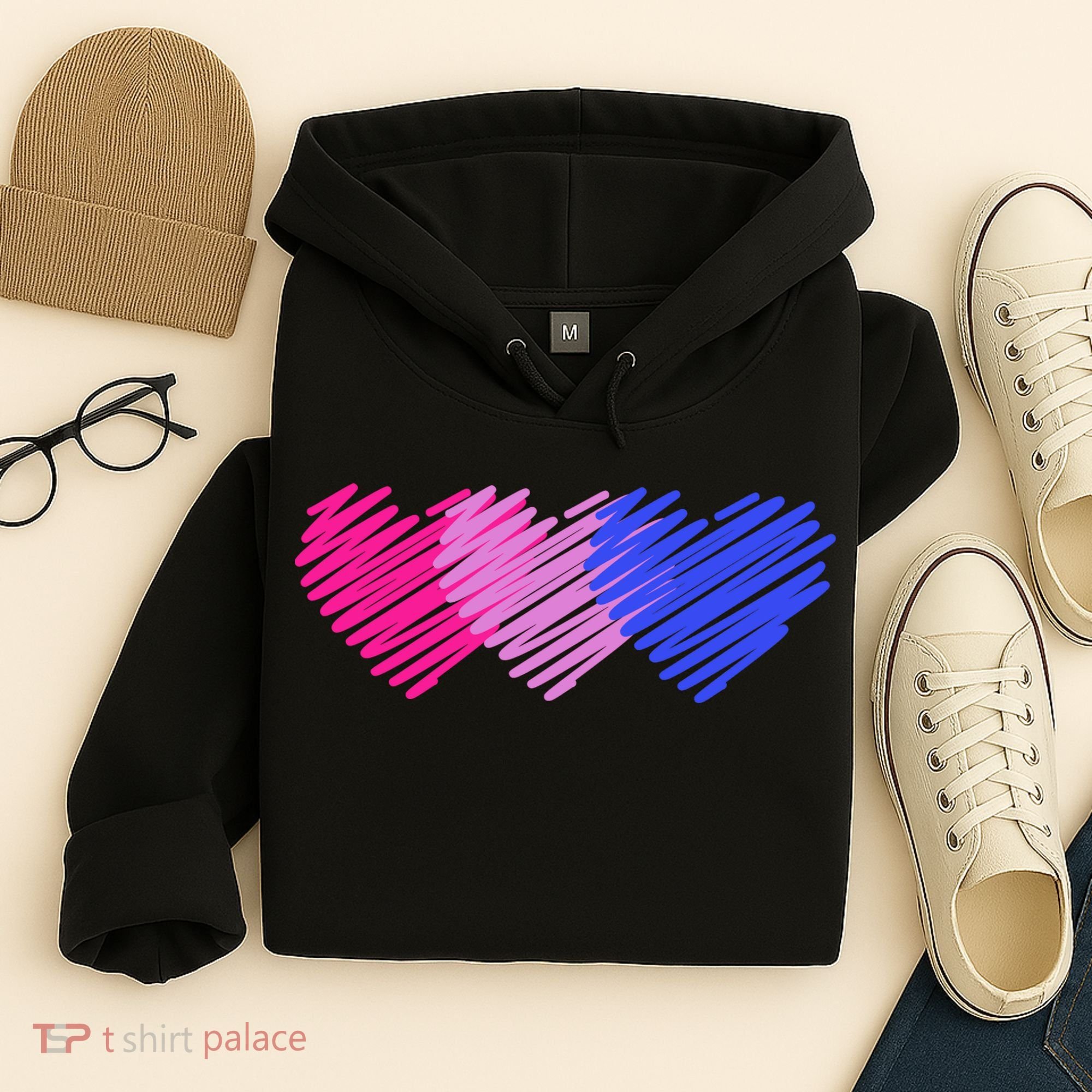 Bisexual Flag Hearts Love LGBT Bi Pride Hoodie
