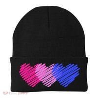 Bisexual Flag Hearts Love LGBT Bi Pride Beanie thumb 0