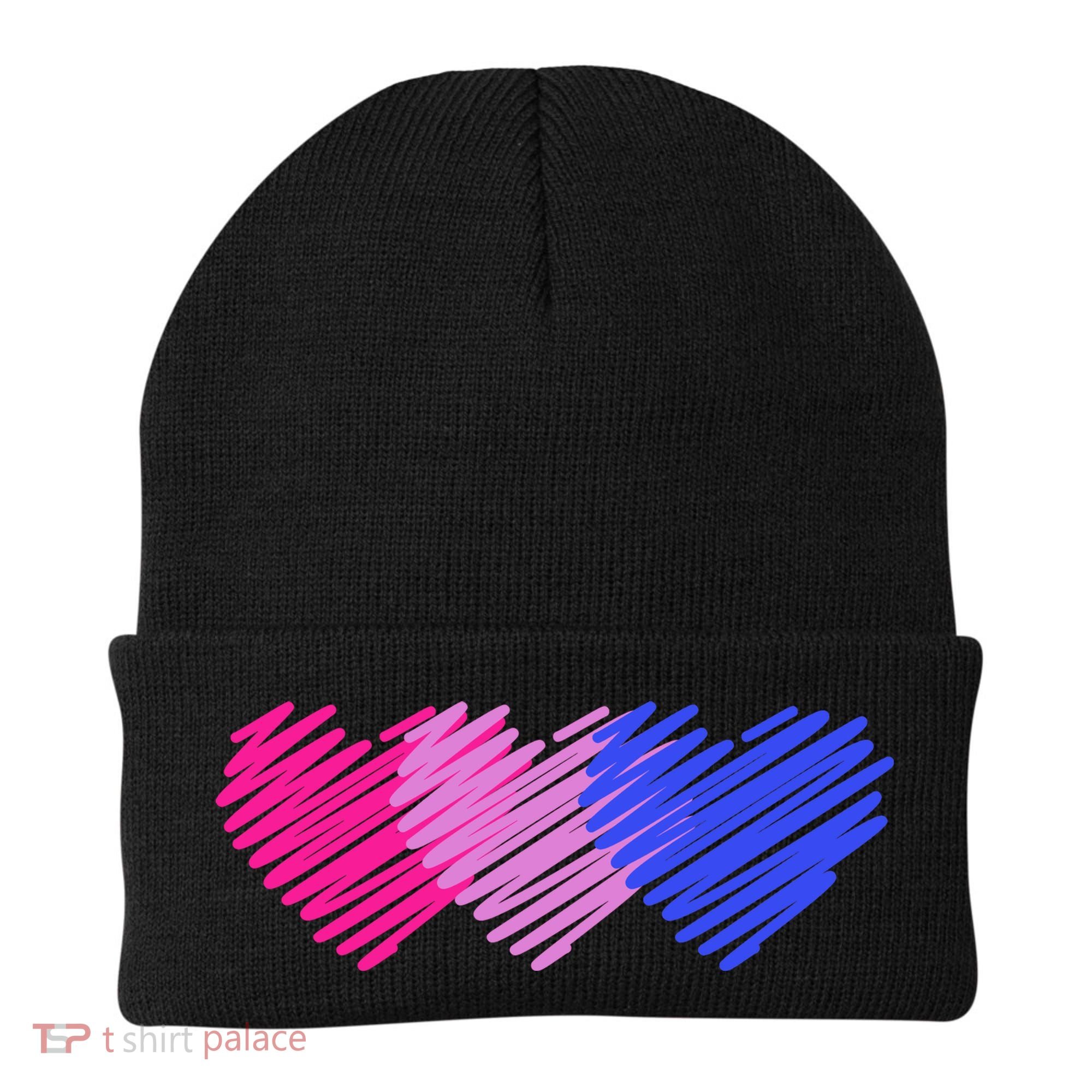 Bisexual Flag Hearts Love LGBT Bi Pride Beanie