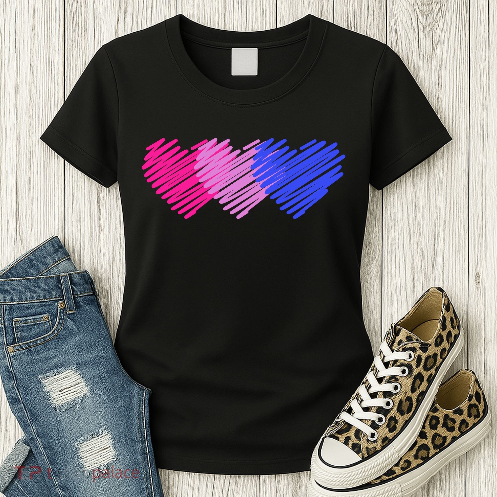 Bisexual Flag Hearts Love LGBT Bi Pride Women's T-Shirt