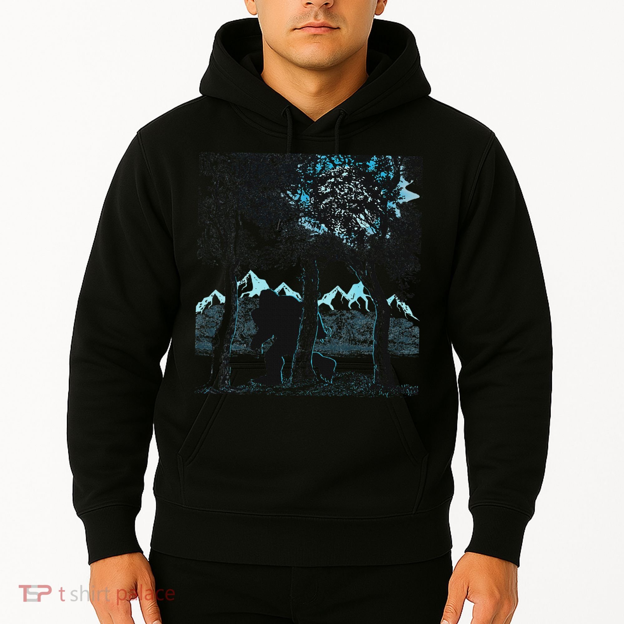 Bigfoot In The Forest Hiding Under The Moon Hoodie