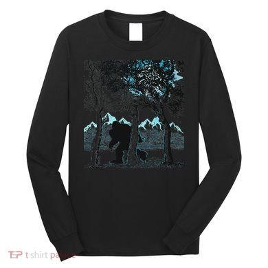 Bigfoot In The Forest Hiding Under The Moon Long Sleeve Shirt