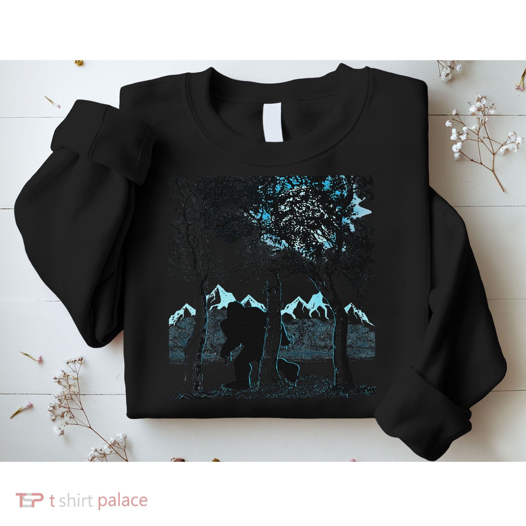 Bigfoot In The Forest Hiding Under The Moon Sweatshirt