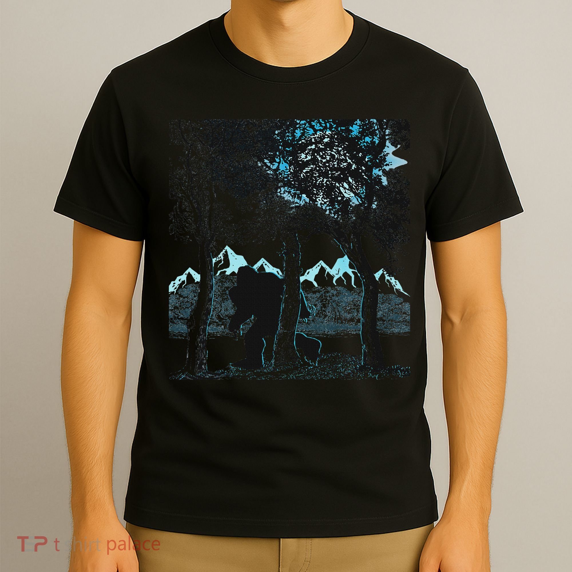 Bigfoot In The Forest Hiding Under The Moon T-Shirt