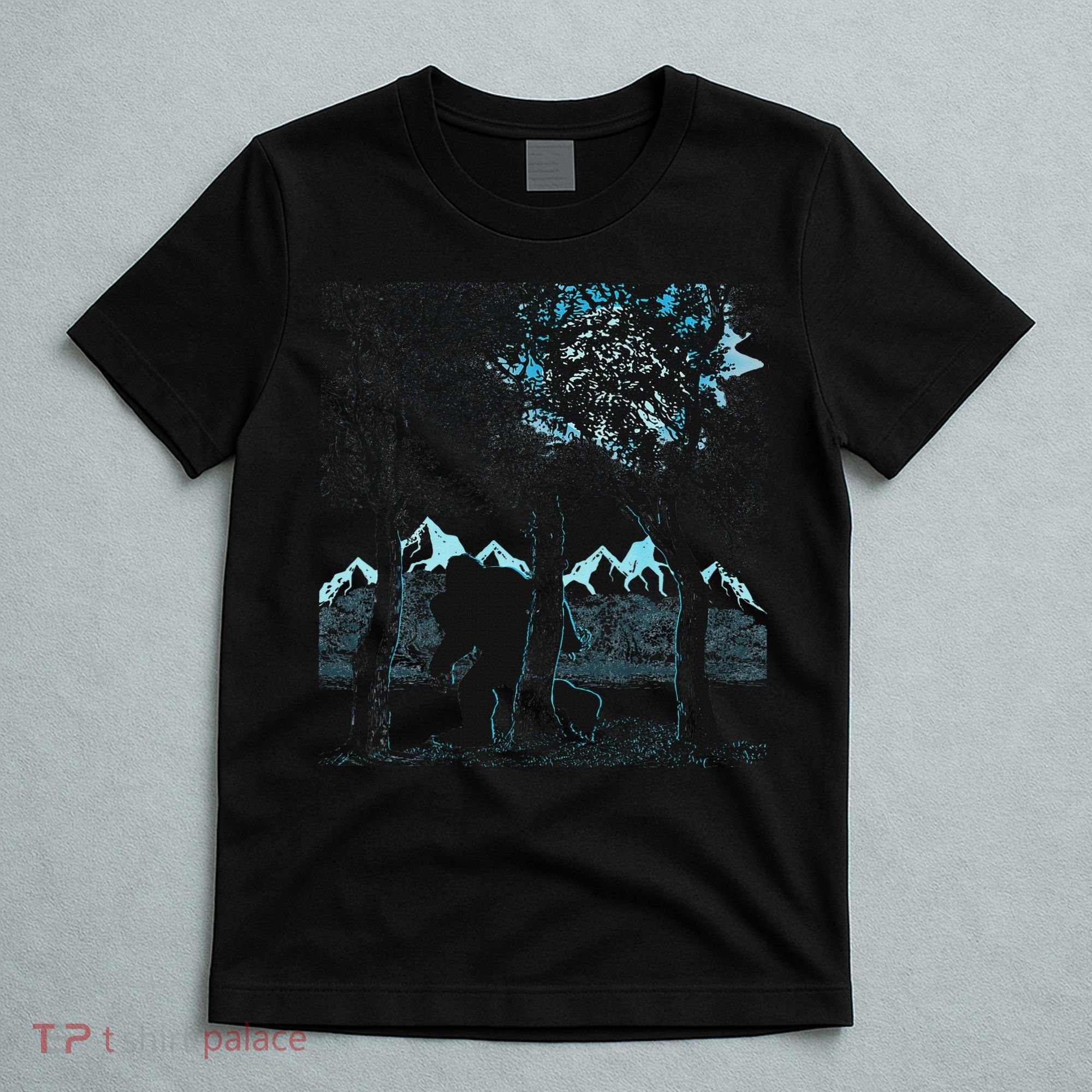 Bigfoot In The Forest Hiding Under The Moon T-Shirt