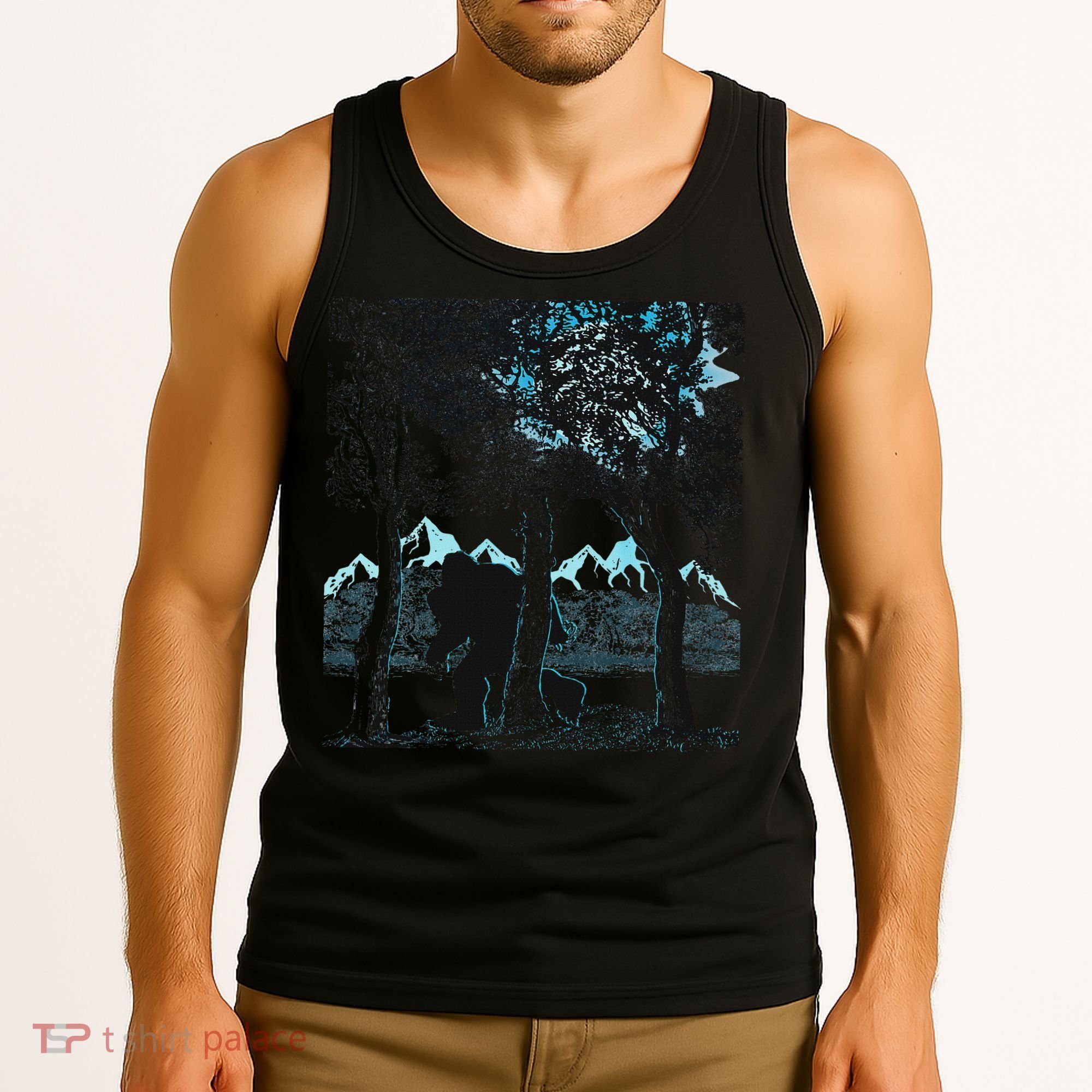 Bigfoot In The Forest Hiding Under The Moon Tank Top