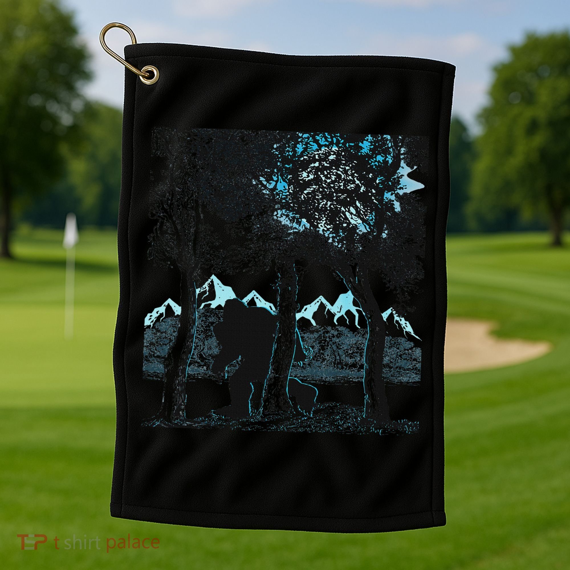 Bigfoot In The Forest Hiding Under The Moon Golf Towel
