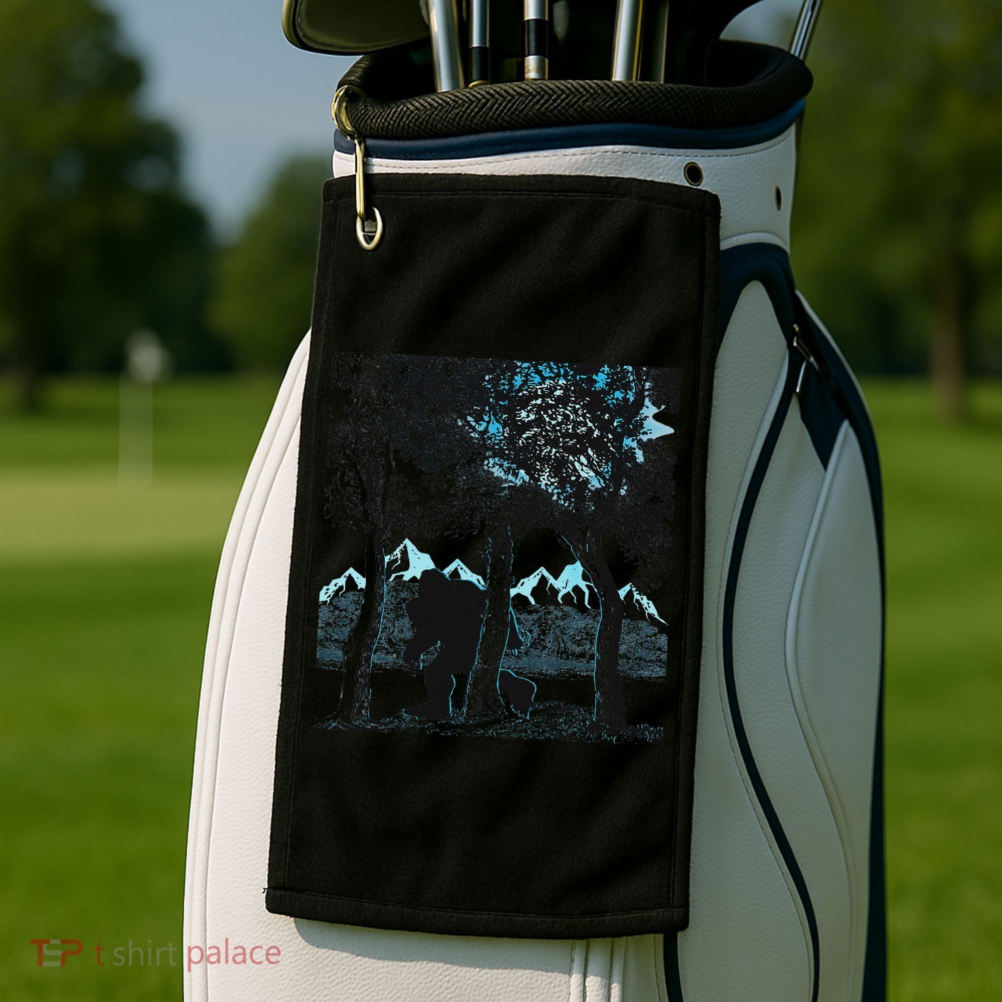 Bigfoot In The Forest Hiding Under The Moon Golf Towel