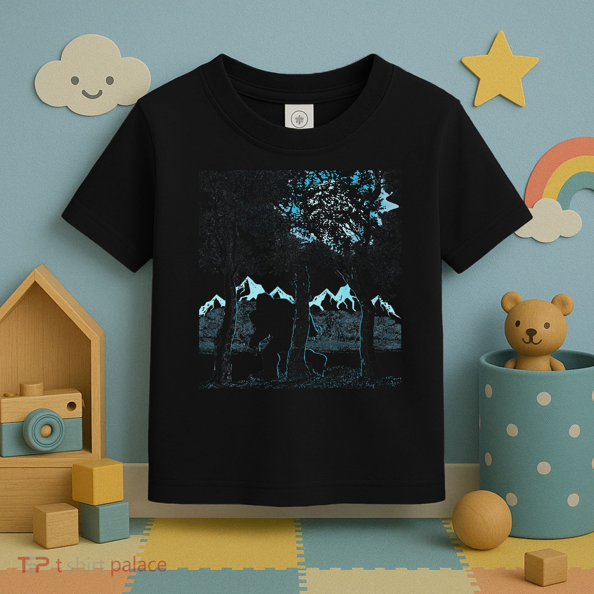 Bigfoot In The Forest Hiding Under The Moon Toddler T-Shirt