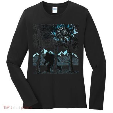 Bigfoot In The Forest Hiding Under The Moon Women's Long Sleeve Shirt