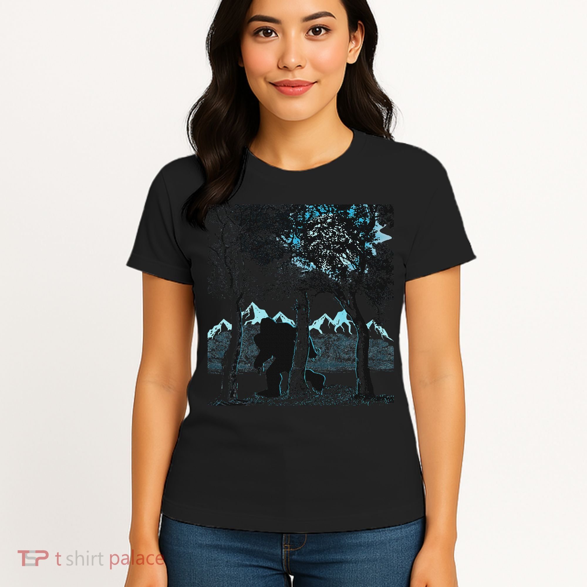 Bigfoot In The Forest Hiding Under The Moon Women's T-Shirt
