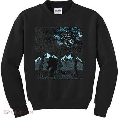 Bigfoot In The Forest Hiding Under The Moon Kids Sweatshirt