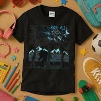 Bigfoot In The Forest Hiding Under The Moon Kids T-Shirt thumb 3