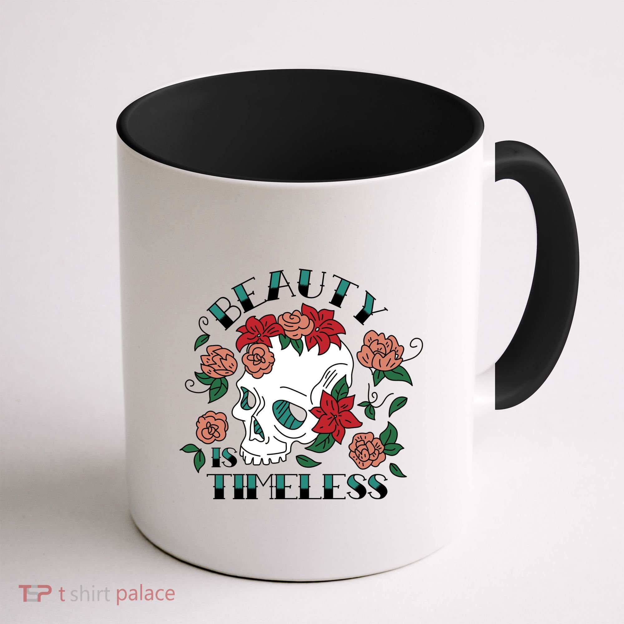 Beauty Is Timeless Skull Floral Coffee Mug