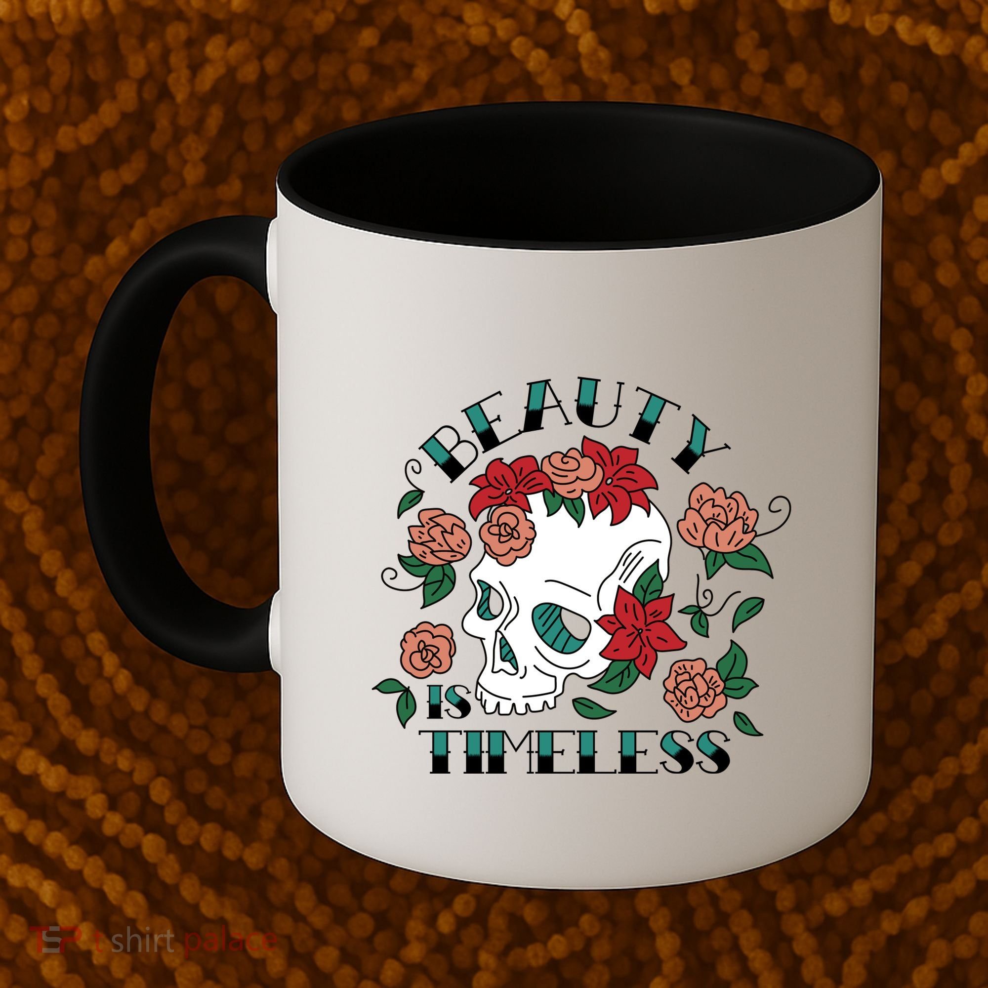 Beauty Is Timeless Skull Floral Coffee Mug