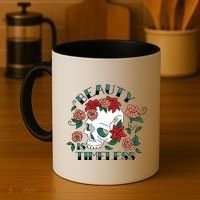 Beauty Is Timeless Skull Floral Coffee Mug thumb 4