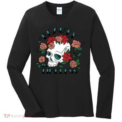 Beauty Is Timeless Skull Floral Women's Long Sleeve Shirt