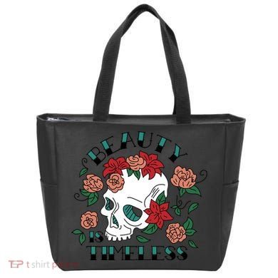 Beauty Is Timeless Skull Floral Tote Bag