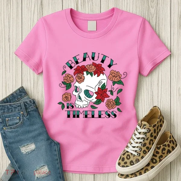 Beauty Is Timeless Skull Floral Women's T-Shirt