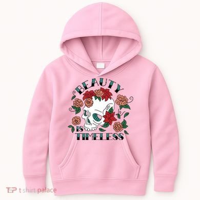Beauty Is Timeless Skull Floral Kids Hoodie