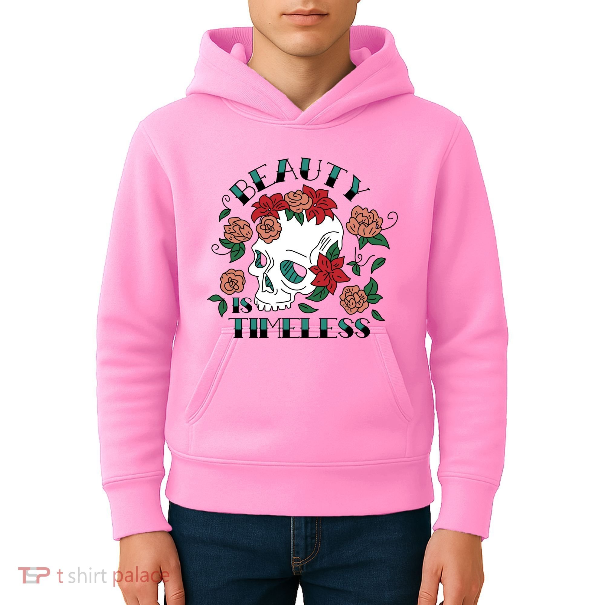 Beauty Is Timeless Skull Floral Kids Hoodie