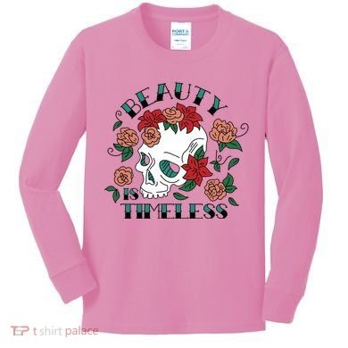 Beauty Is Timeless Skull Floral Kids Long Sleeve Shirt