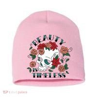 Beauty Is Timeless Skull Floral Short Acrylic Beanie thumb 0