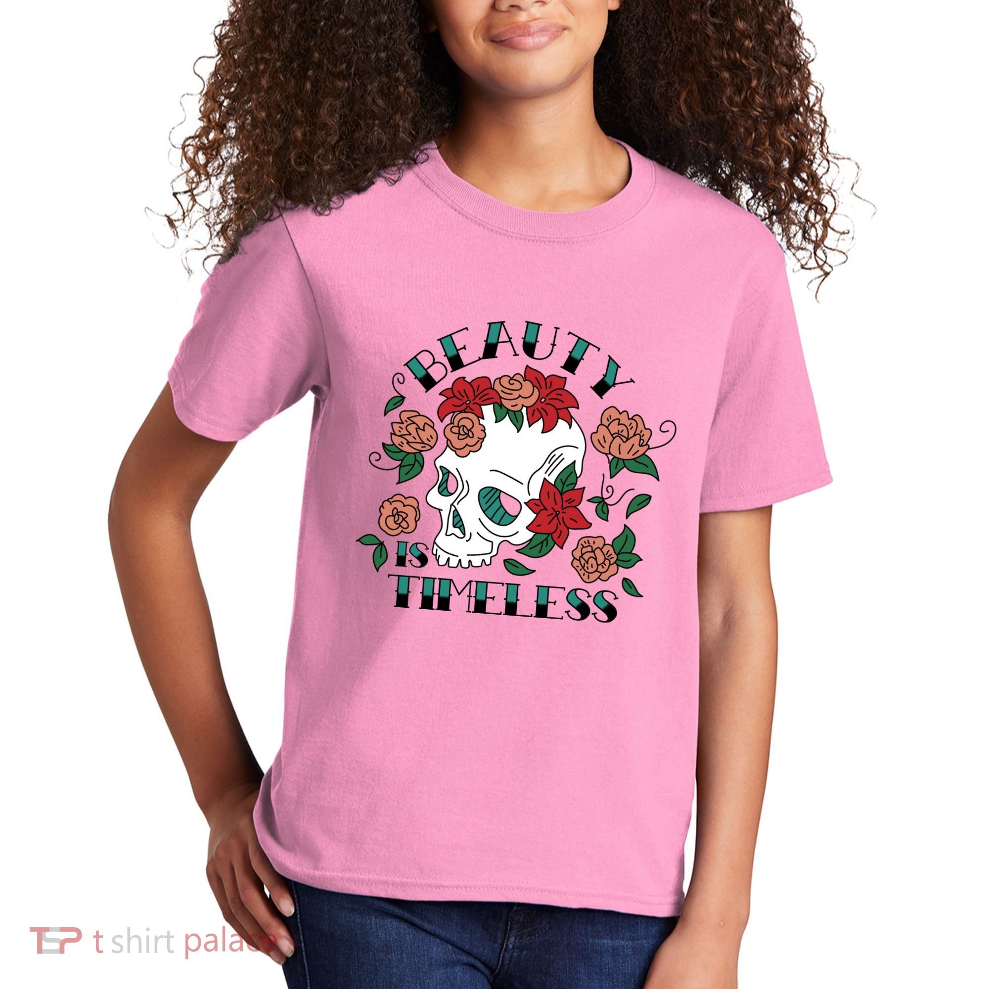 Beauty Is Timeless Skull Floral Kids T-Shirt