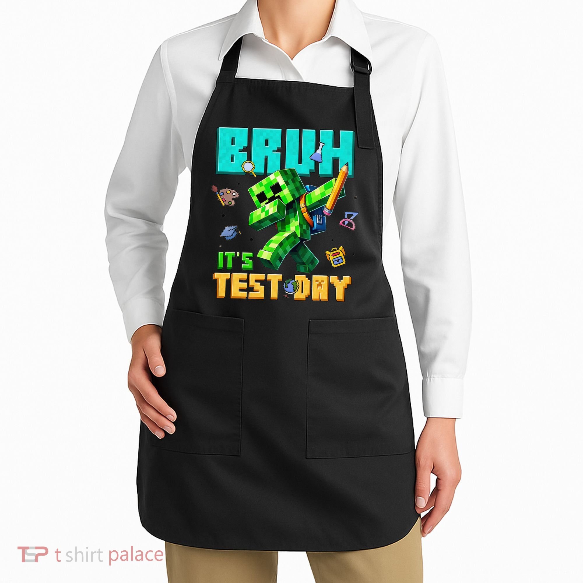 Bruh Its Test Day You Got This Pixel Video Game Apron