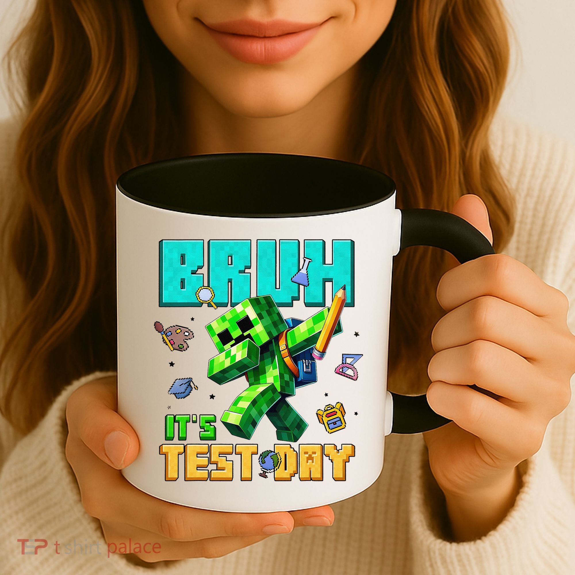 Bruh Its Test Day You Got This Pixel Video Game Coffee Mug