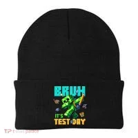 Bruh Its Test Day You Got This Pixel Video Game Beanie thumb 0