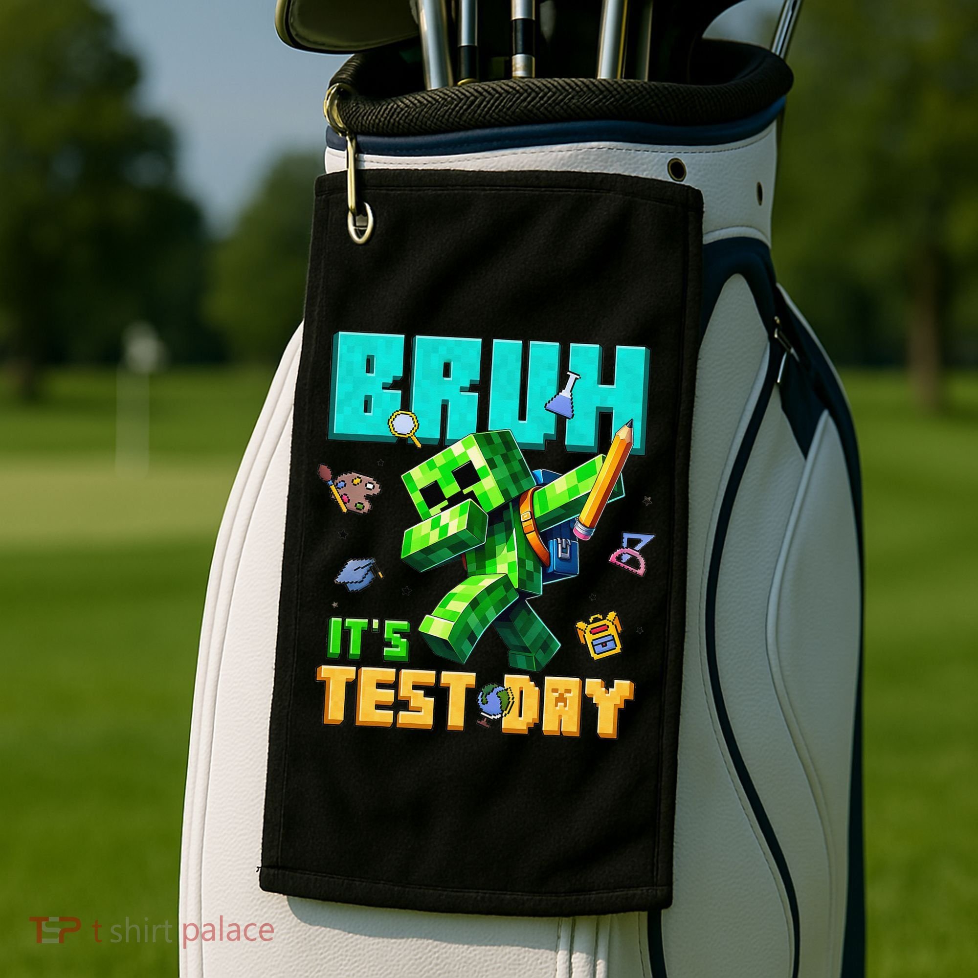 Bruh Its Test Day You Got This Pixel Video Game Golf Towel