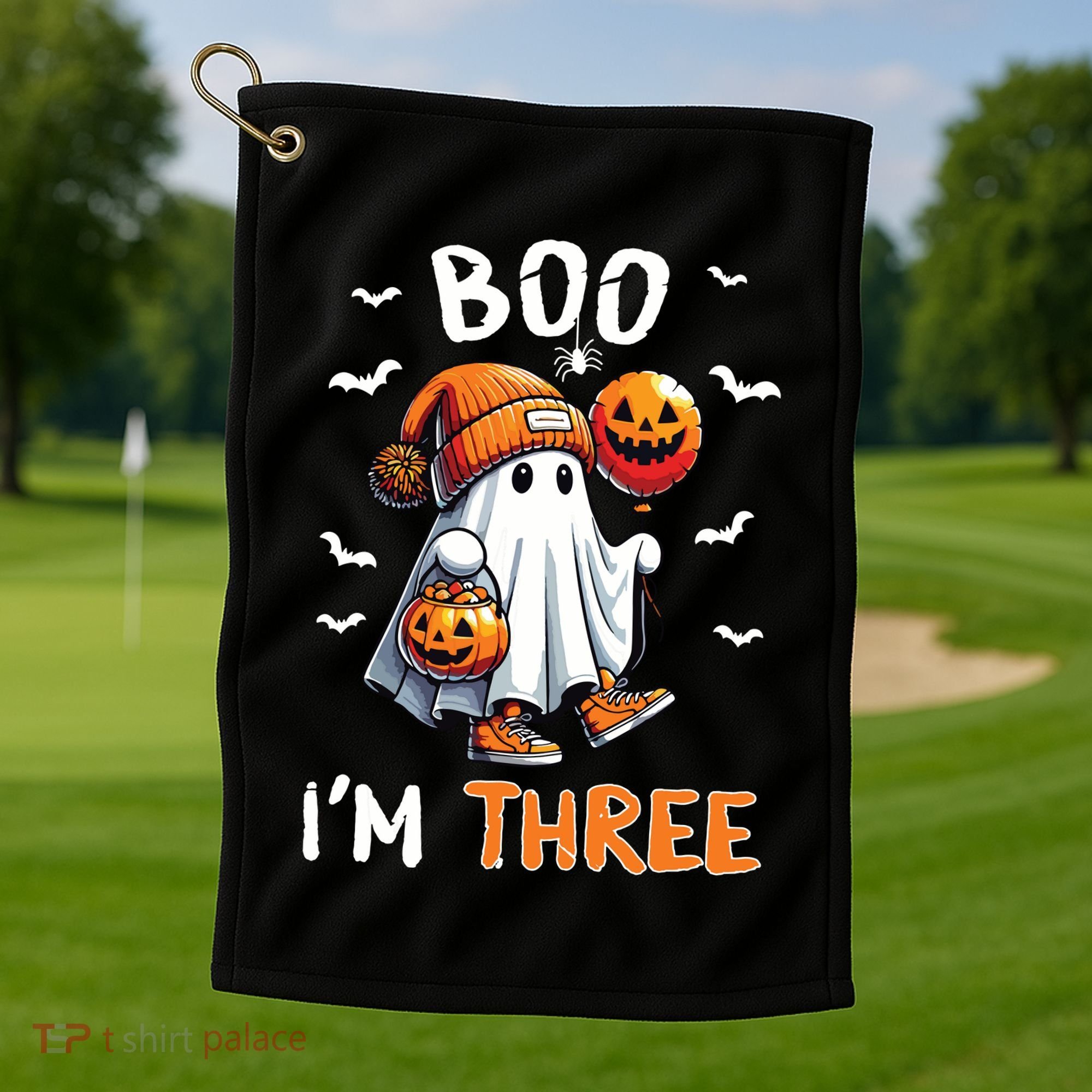 Boo IM Three Ghost 3rd Birthday Halloween Golf Towel