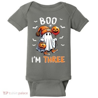 Boo IM Three Ghost 3rd Birthday Halloween Baby Bodysuit