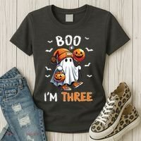 Boo IM Three Ghost 3rd Birthday Halloween Women's T-Shirt thumb 3