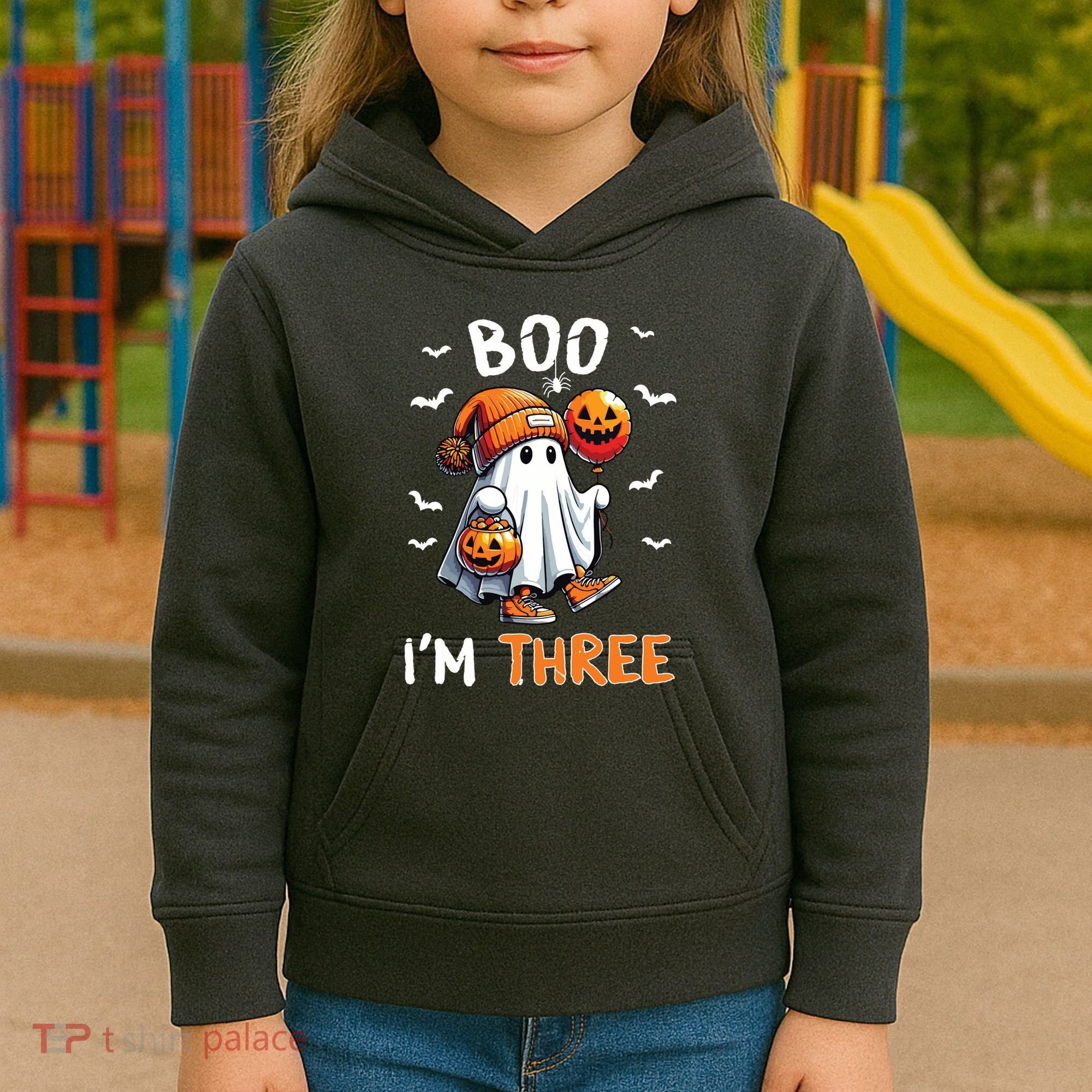 Boo IM Three Ghost 3rd Birthday Halloween Kids Hoodie
