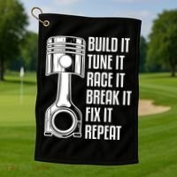 Build It Tune It Race It Break It Fix It Repeat Mechanic Gift Golf Towel thumb 1