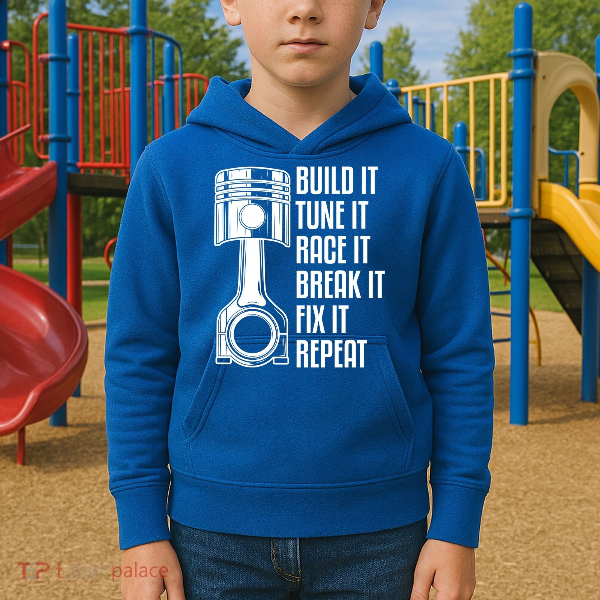 Build It Tune It Race It Break It Fix It Repeat Mechanic Gift Kids Hoodie
