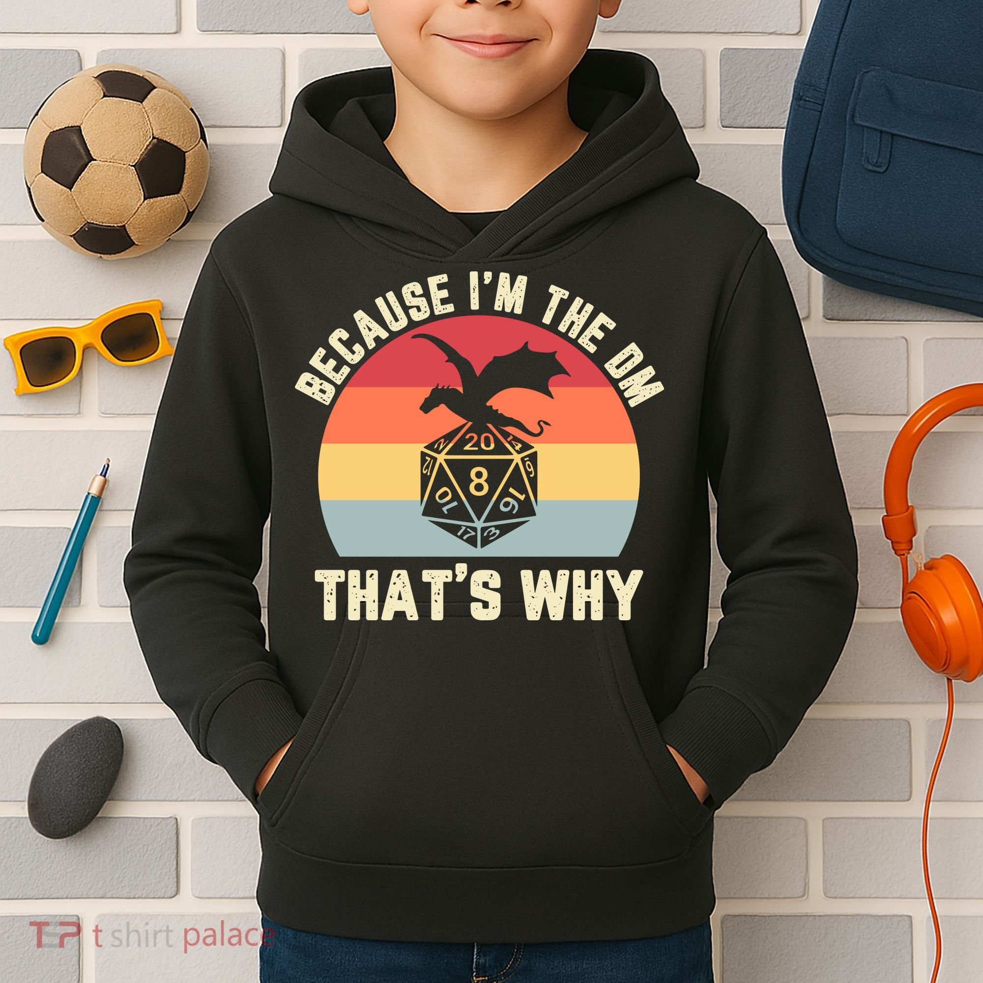 Because Im The DM Thats Why Gift Retro RPG Dice Dragon Kids Hoodie