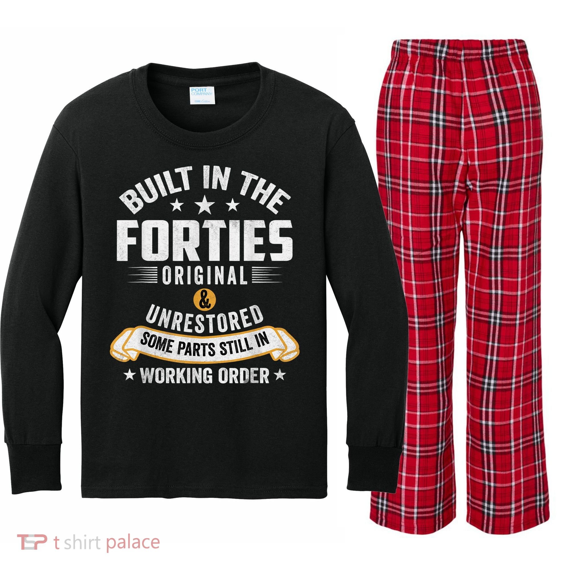 Built In The Forties Built In The 40s Birthday Kids Long Sleeve Plaid Pajama Set