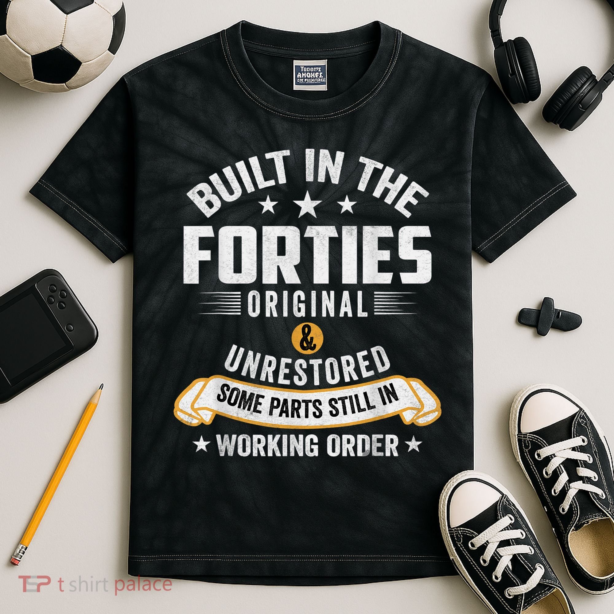 Built In The Forties Built In The 40s Birthday Kids Tie-Dye T-Shirt