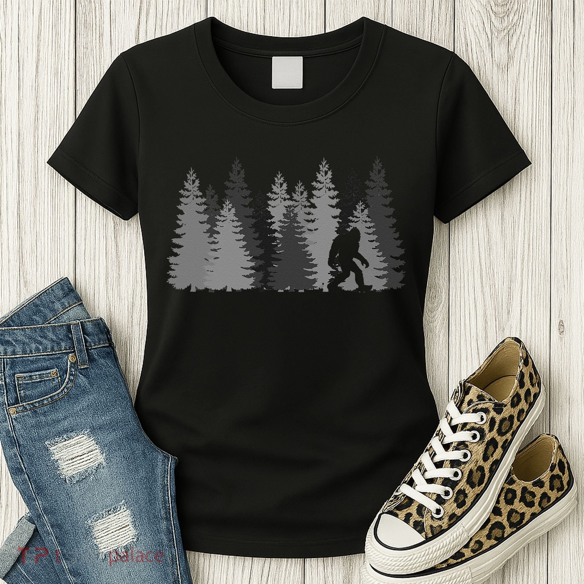 Bigfoot In The Forest Sasquatch Yeti Women's T-Shirt