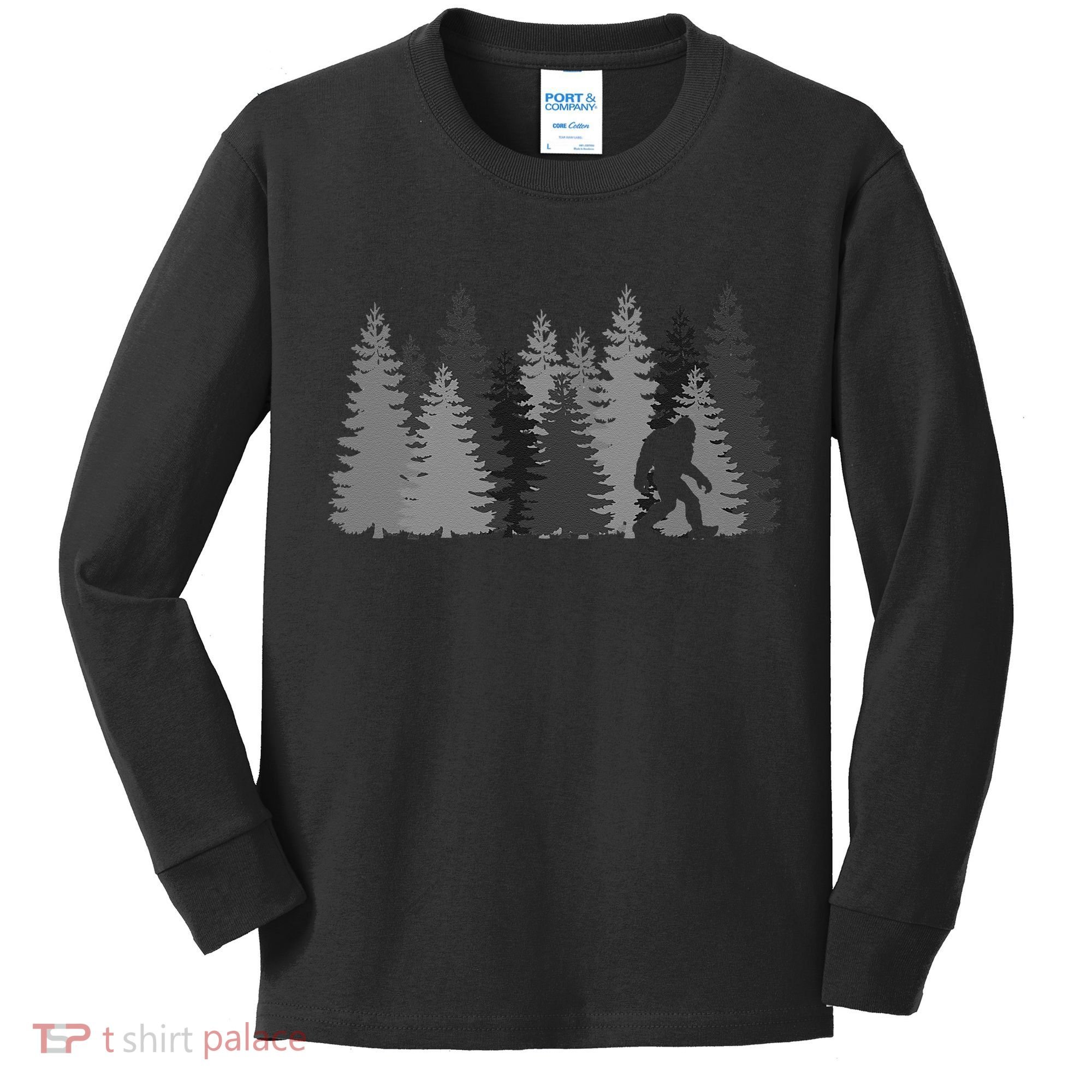 Bigfoot In The Forest Sasquatch Yeti Kids Long Sleeve Shirt