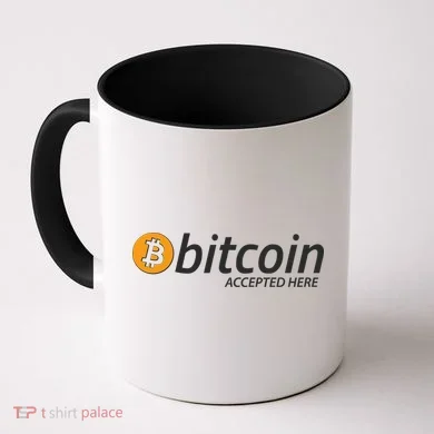 Bitcoin Accepted Here Cryptocurrency Logo Coffee Mug