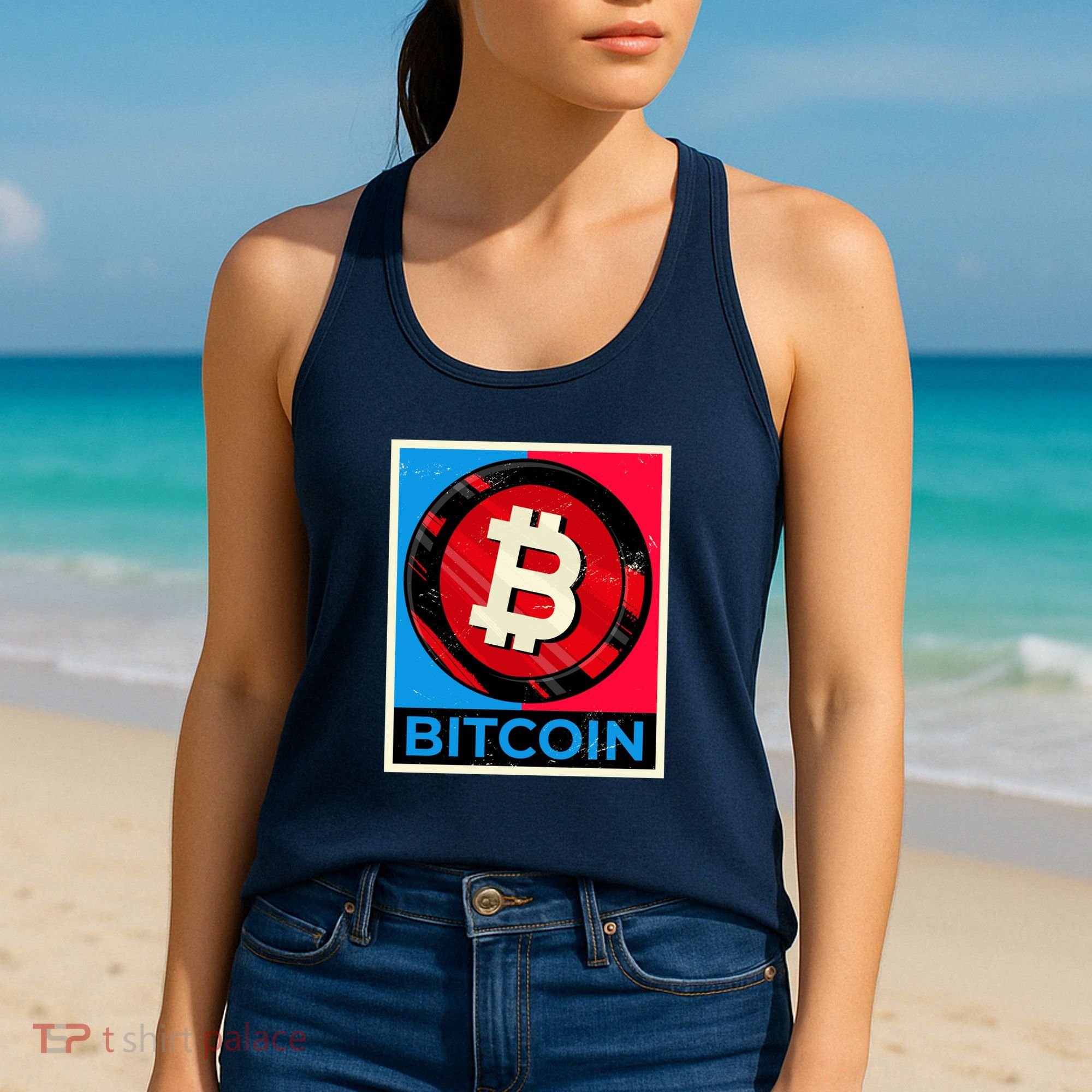 Bitcoin BTC Logo Crypto Currency Moon Hodl Women's Tank Top